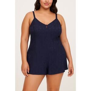 Cacique Navy Floral Jacquard Lingerie Romper – Size L